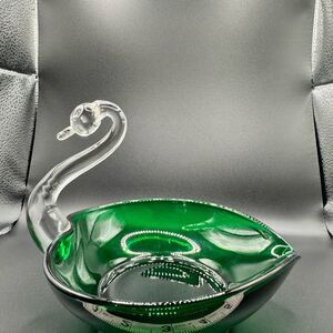 Duncan & Miller Emerald Green and Crystal Swan Candy Dish